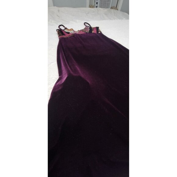 Vakko Womens Purple Velvet Sleeveless Dress Sequins V Neck Spaghetti Strap Small - Picture 5 of 11